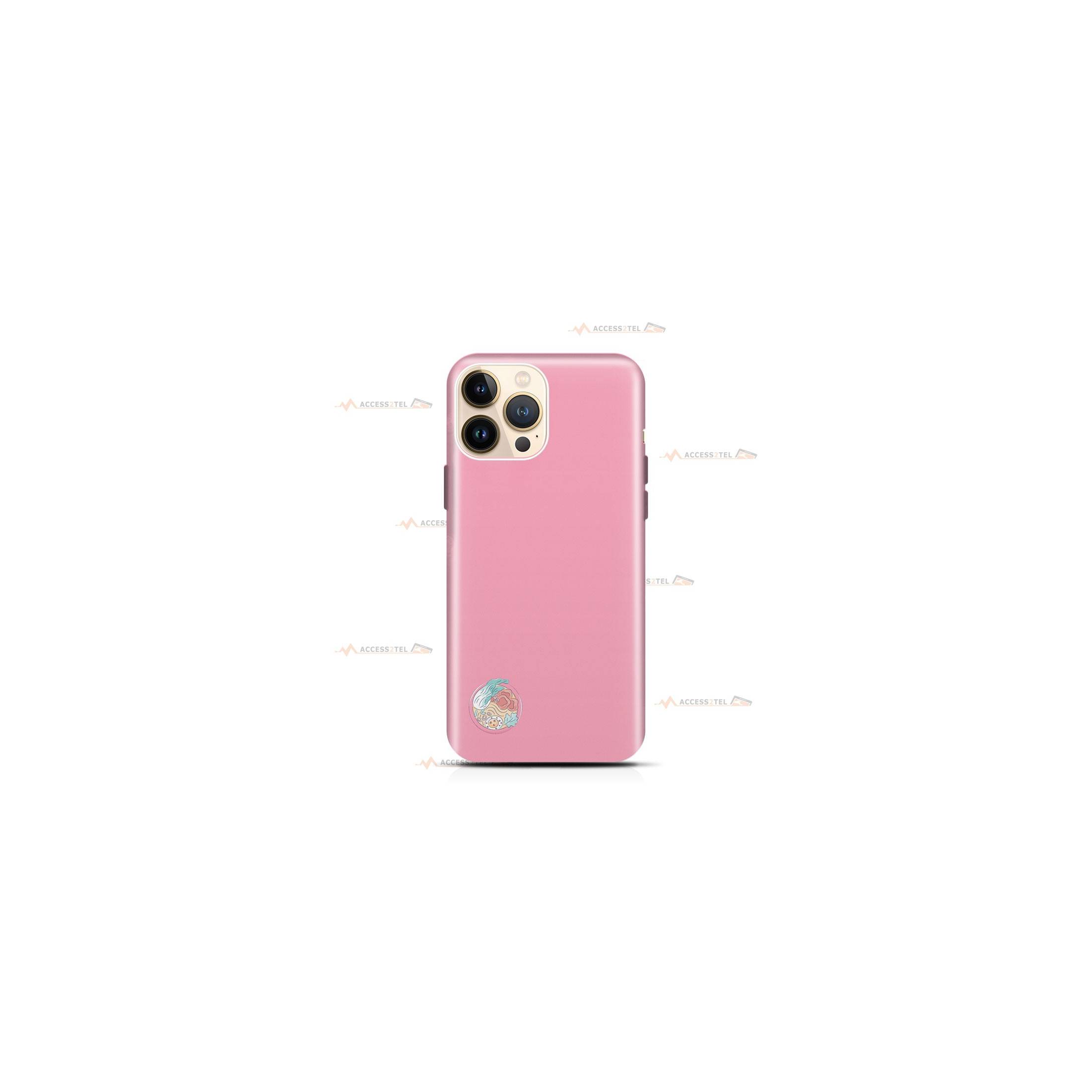 coque de téléphone rose avec une petite illustration d'un bol de nouilles japonaises au chou