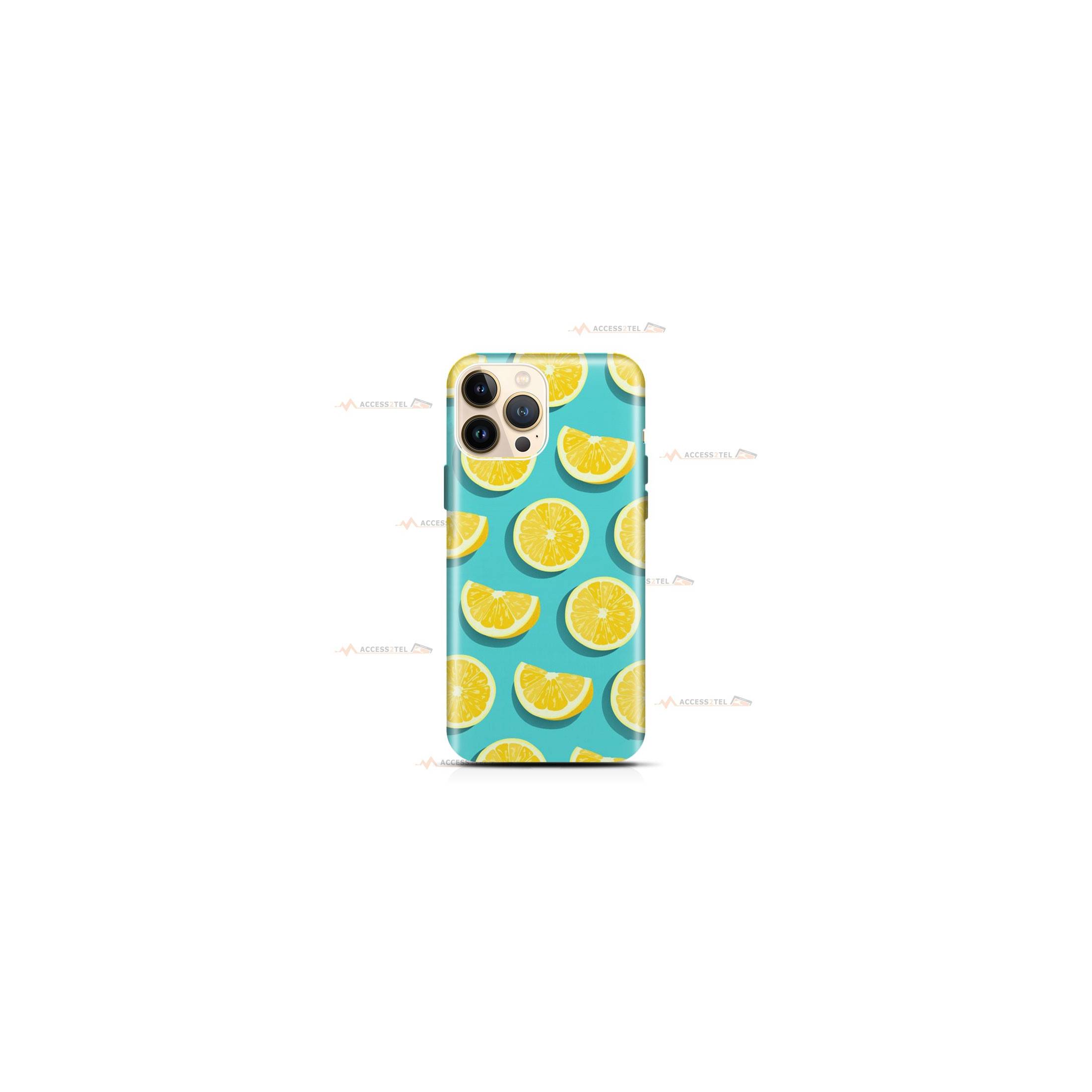 coque de téléphone turquoise avec des citrons