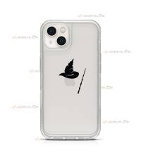 coque de téléphone transparente avec un chapeau de sorcier et une baguette magique