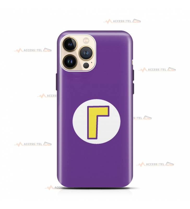 coque de téléphone violette avec le logo de Waluigi