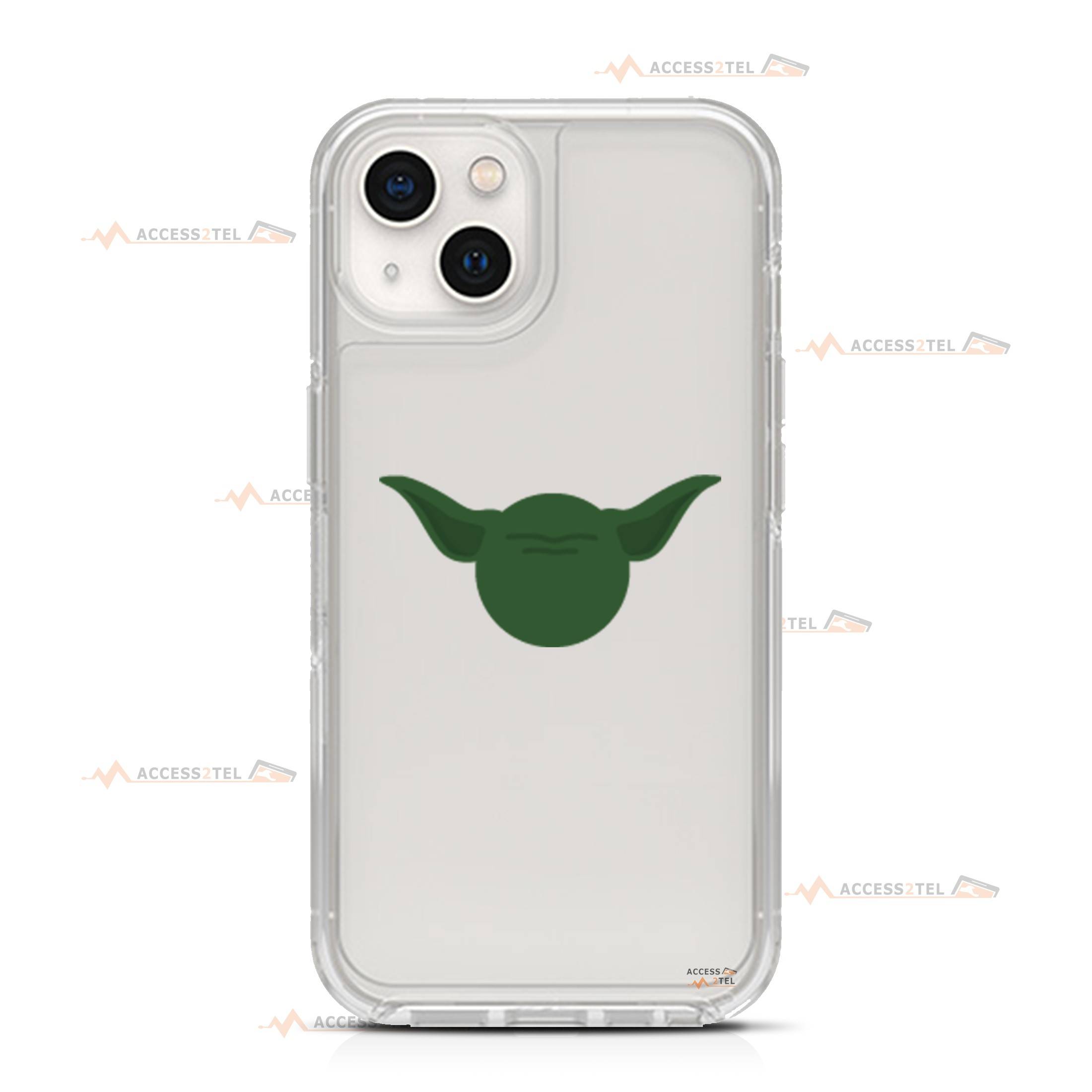 coque de téléphone transparente avec la tête de maître Yoda