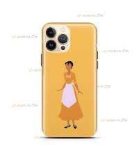 coque de téléphone jaune avec la silhouette de la princesse Tiana