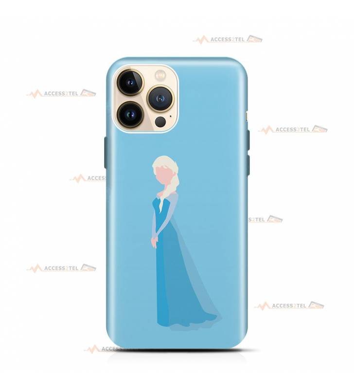 coque de téléphone bleue avec la silhouette de la reine des neiges Elsa