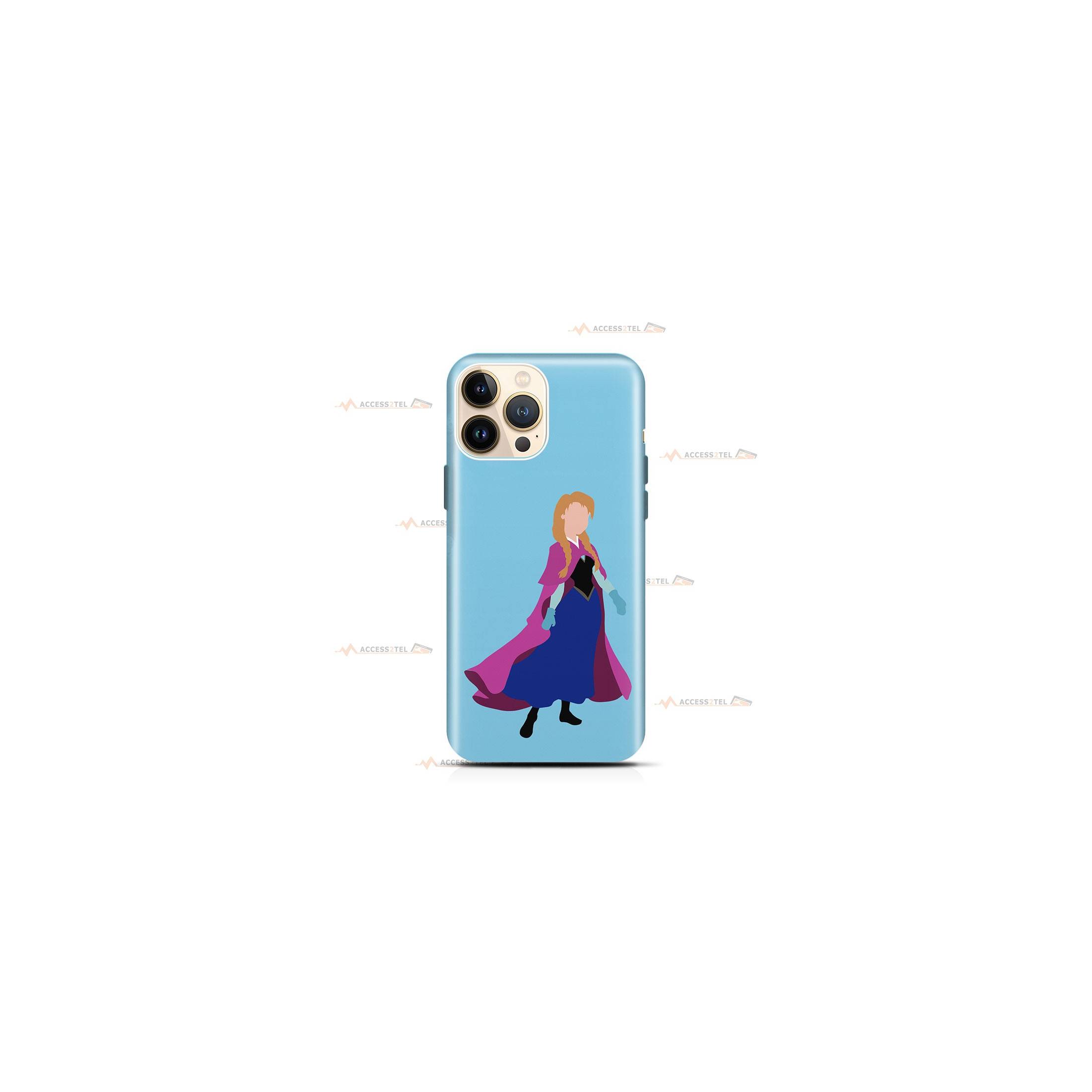 coque de téléphone bleue avec la silhouette d'Anna du film la reine des neiges