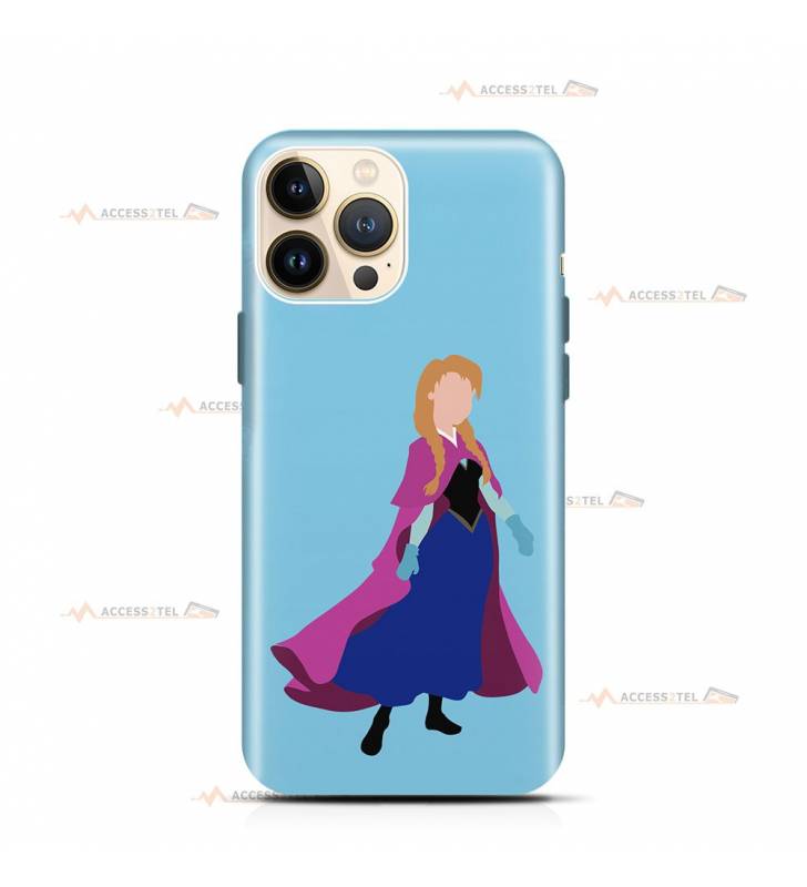 coque de téléphone bleue avec la silhouette d'Anna du film la reine des neiges