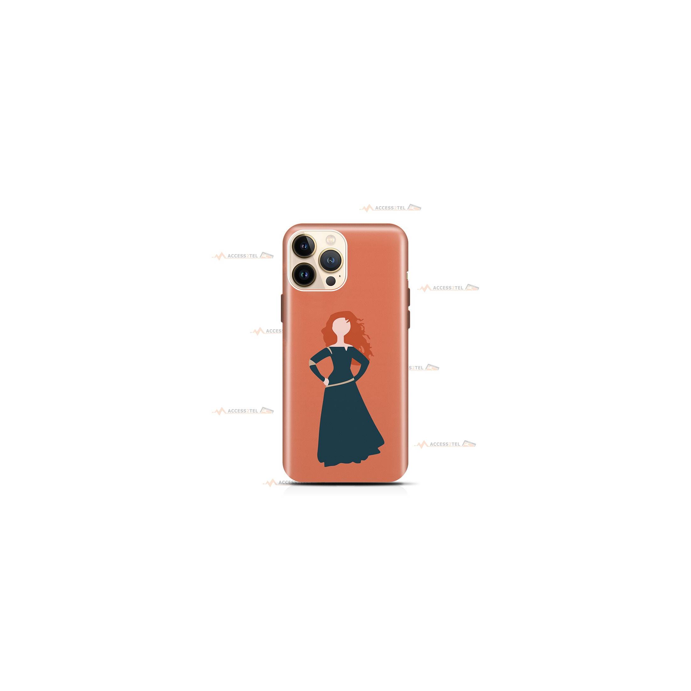 coque de téléphone orange avec la silhouette de Mérida du film Rebelle