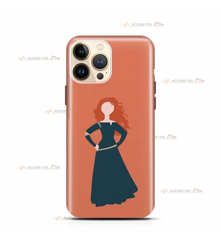 coque de téléphone orange avec la silhouette de Mérida du film Rebelle