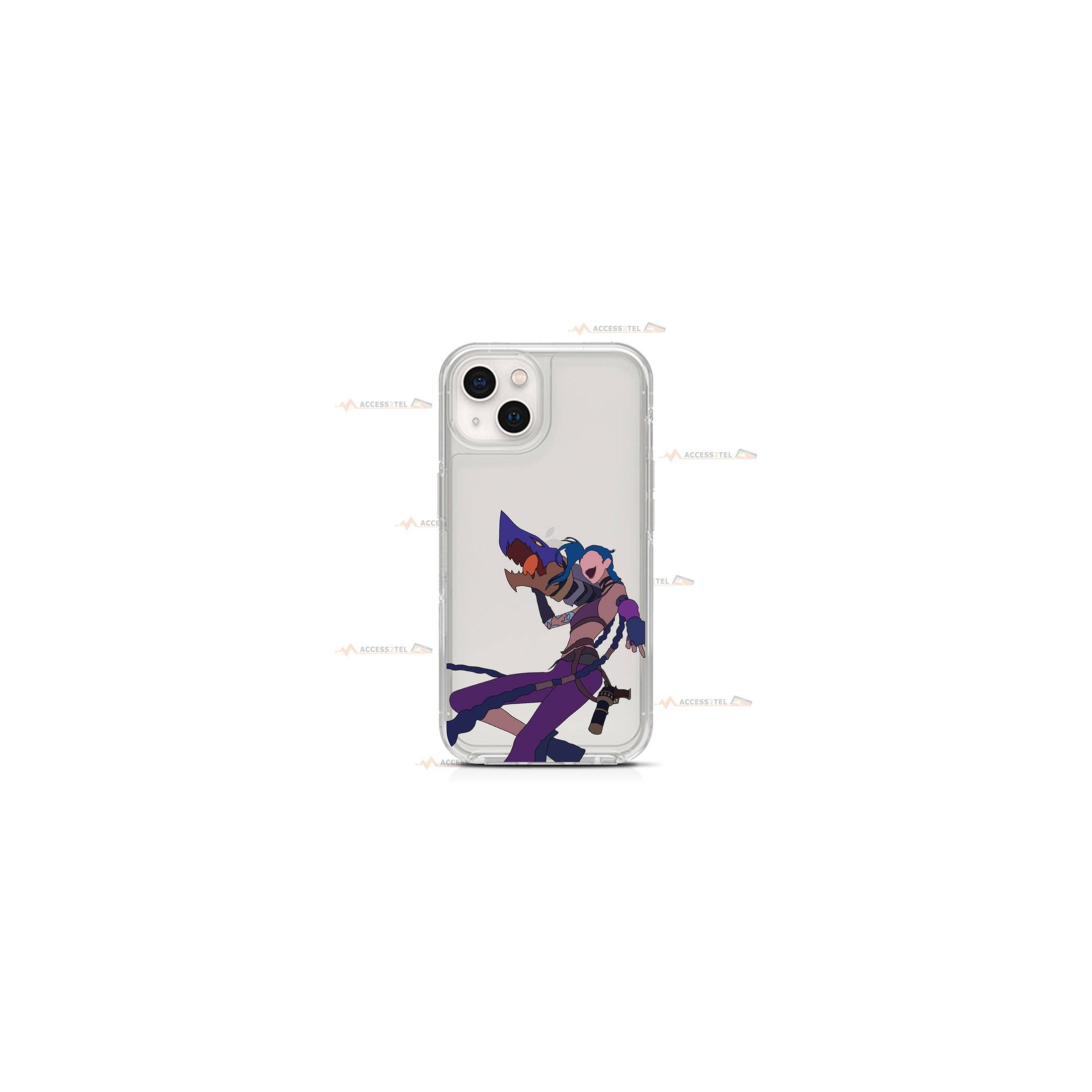 coque de téléphone transparente avec la silhouette de Jinx de LoL