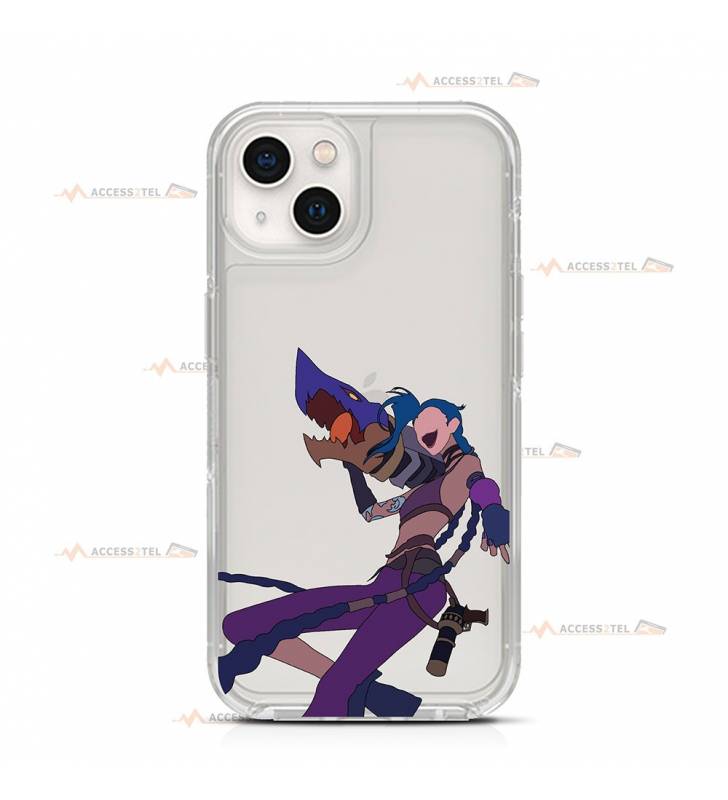 coque de téléphone transparente avec la silhouette de Jinx de LoL