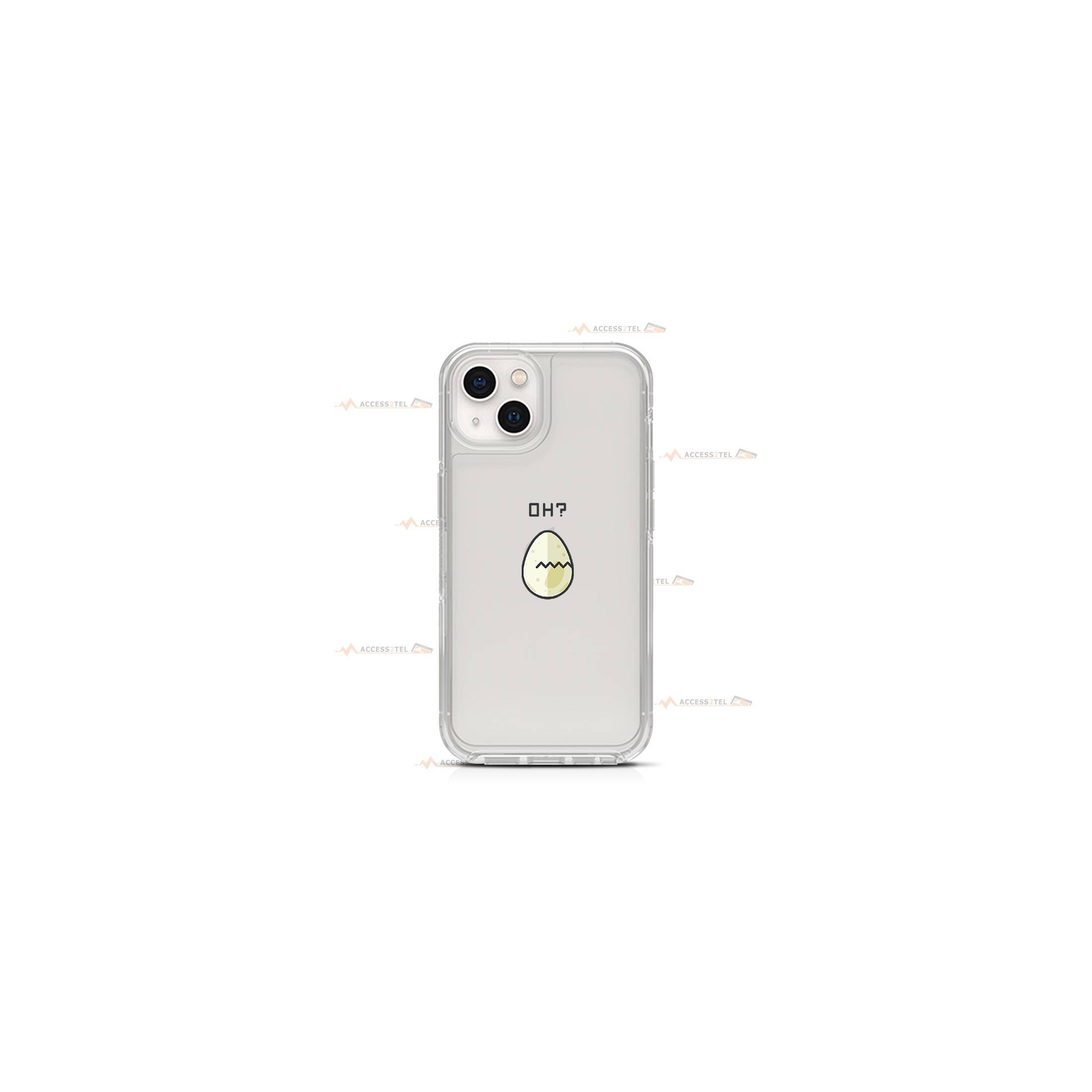 coque de téléphone transparente avec l'oeuf Pokémon et le texte "Oh ?"