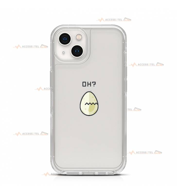 coque de téléphone transparente avec l'oeuf Pokémon et le texte "Oh ?"