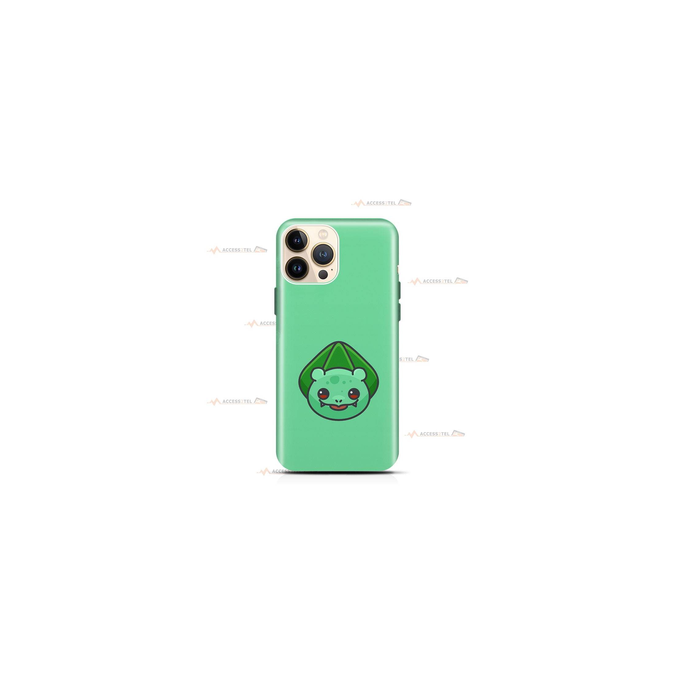 coque de téléphone verte avec la tête de Bulbizarre