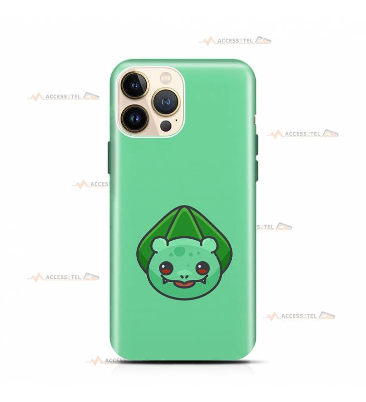 coque de téléphone verte avec la tête de Bulbizarre