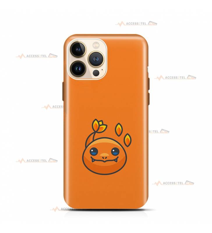 coque de téléphone orange avec la tête de Salamèche