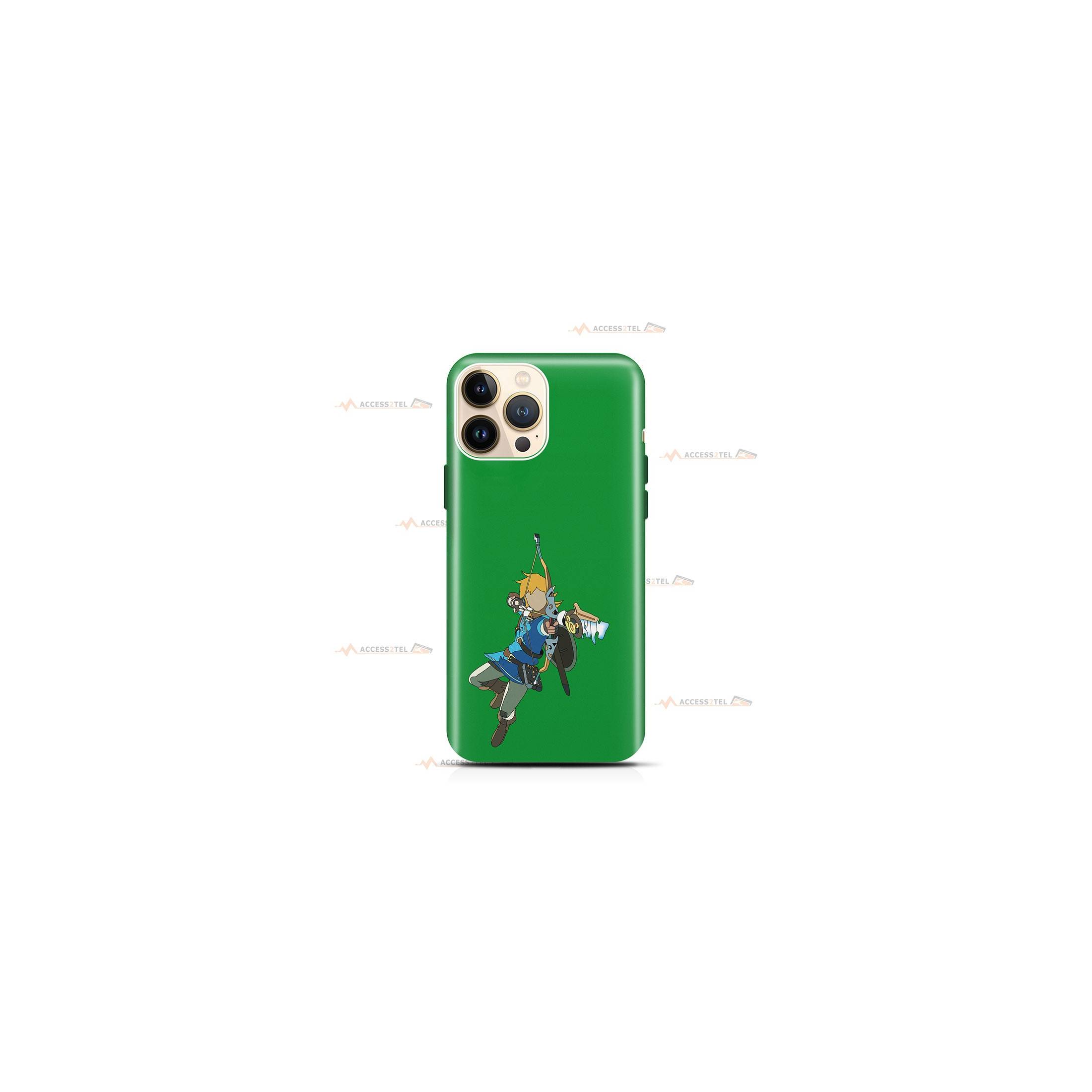 coque de téléphone verte avec la silhouette de Link de BOTW