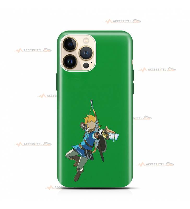 coque de téléphone verte avec la silhouette de Link de BOTW