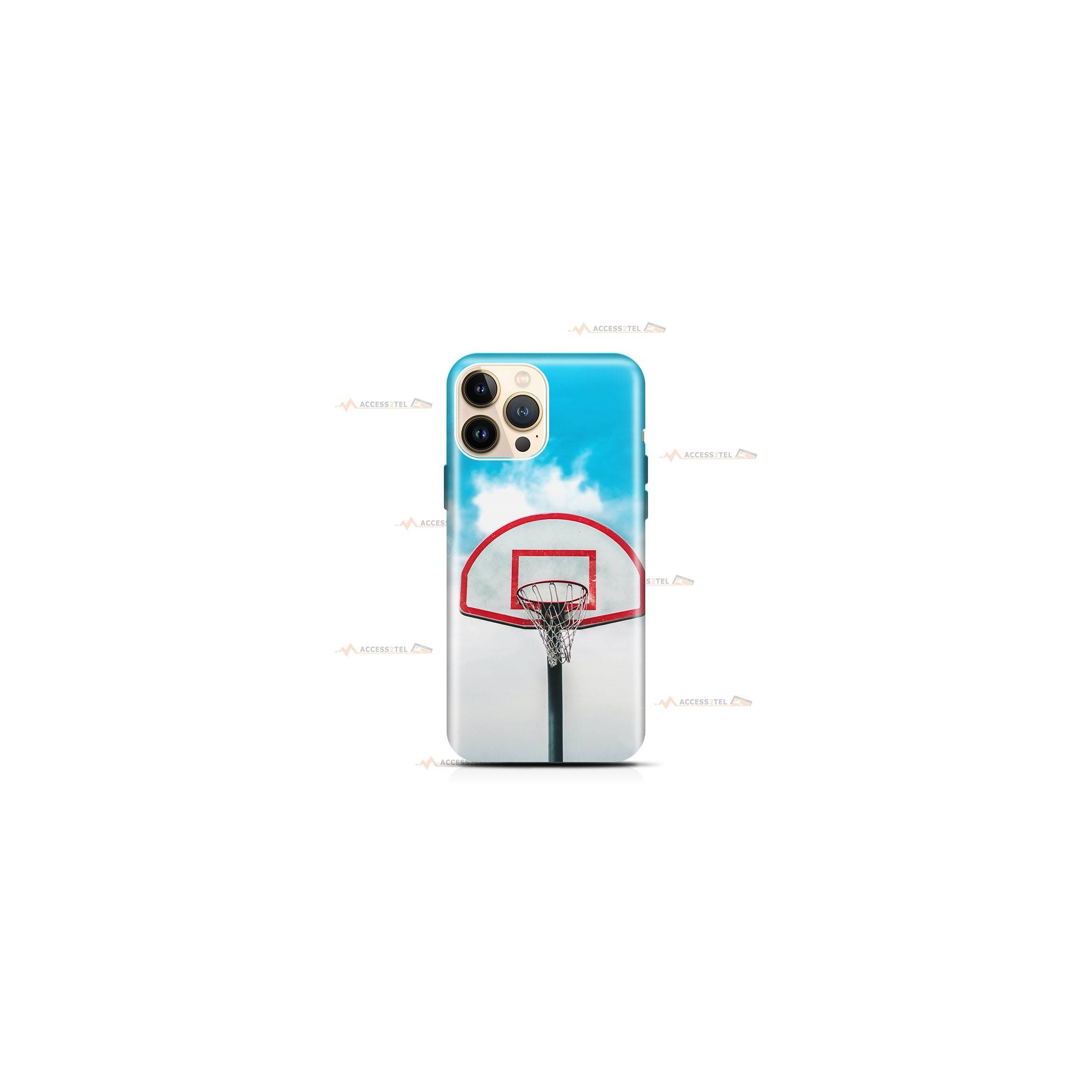 coque de téléphone avec un panier de basket et un grand ciel bleu