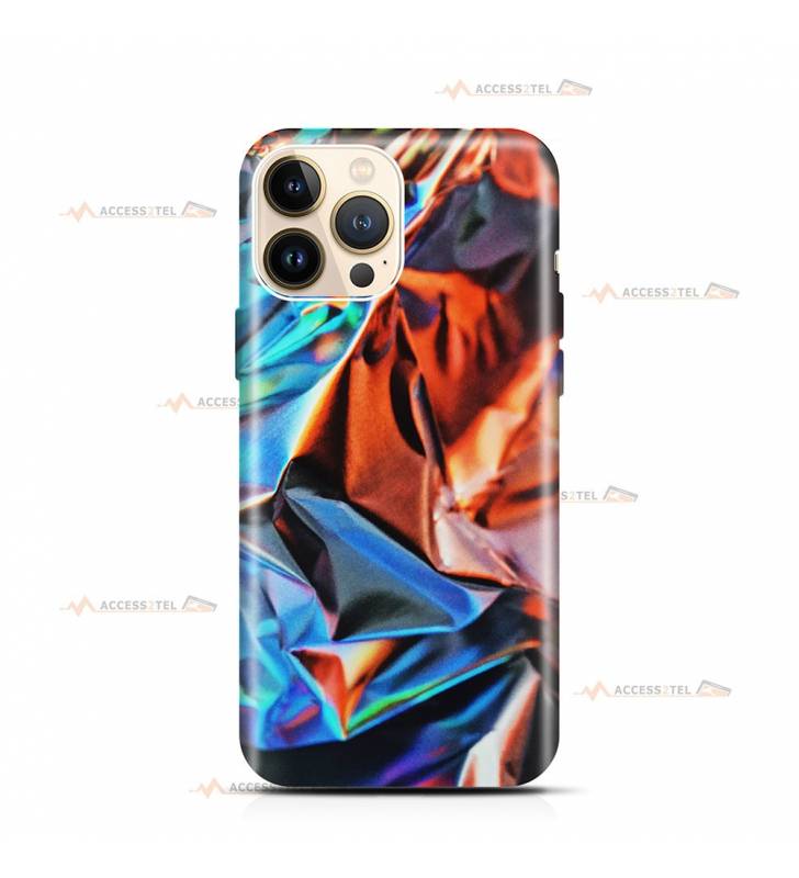 coque de téléphone avec un effet de texture holographique aluminium