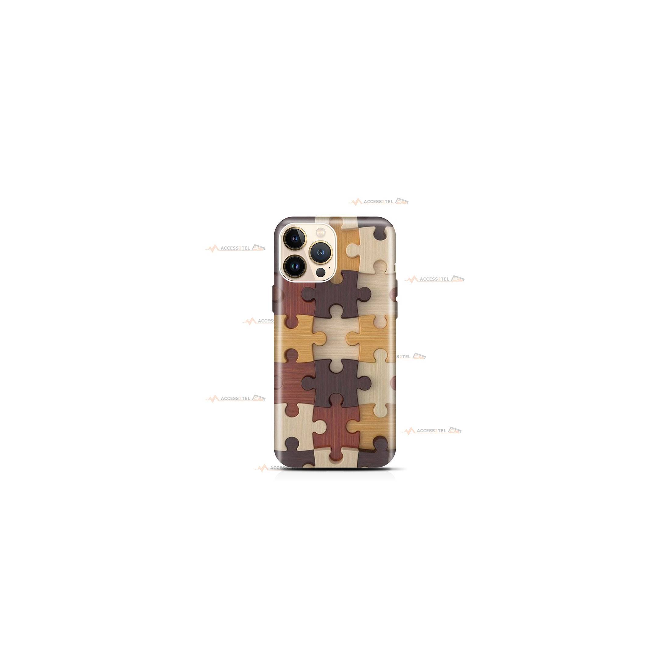 coque de téléphone avec des pièces de puzzle en bois