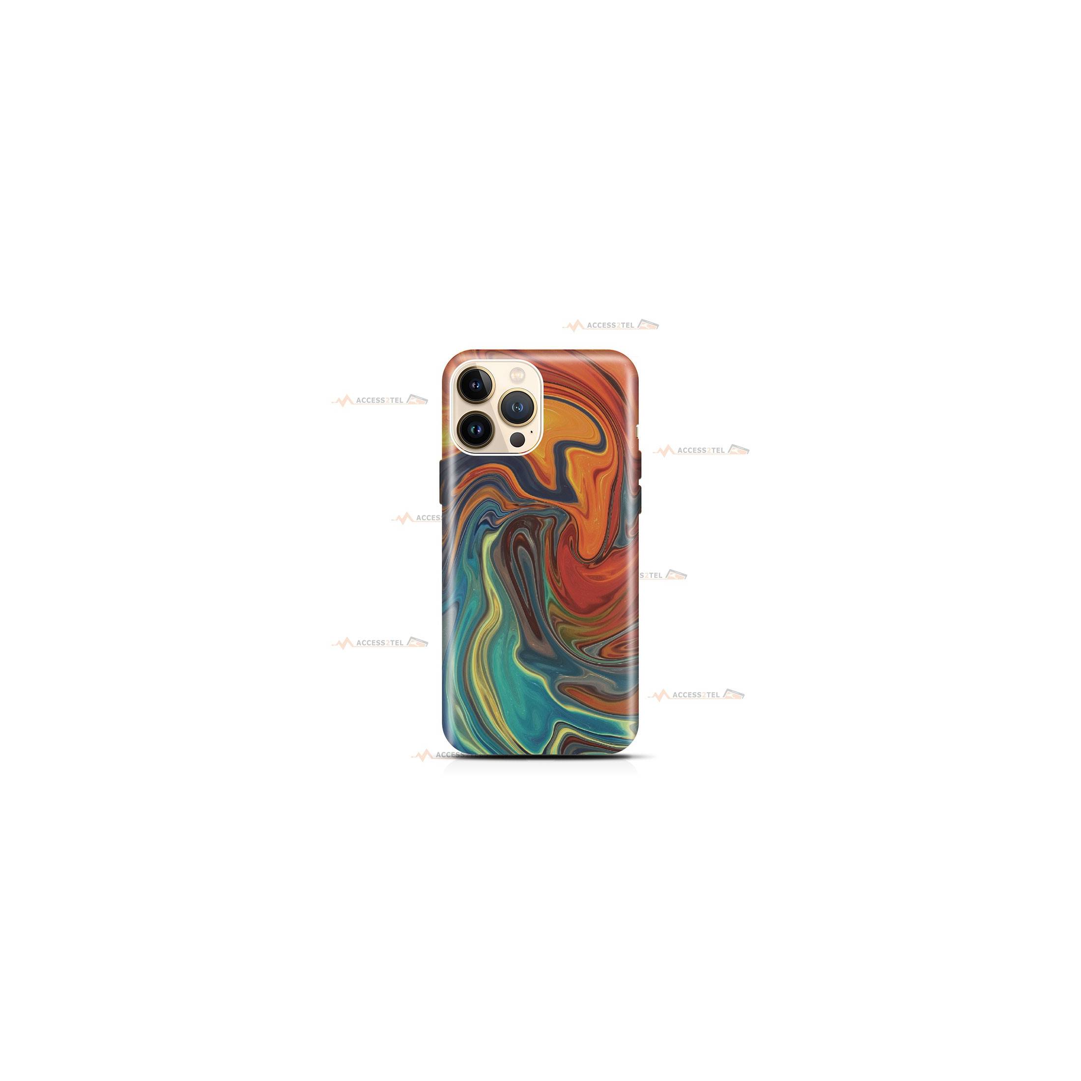 coque de téléphone avec un effet hydro drip mélange de peinture liquide orange vert et rouge