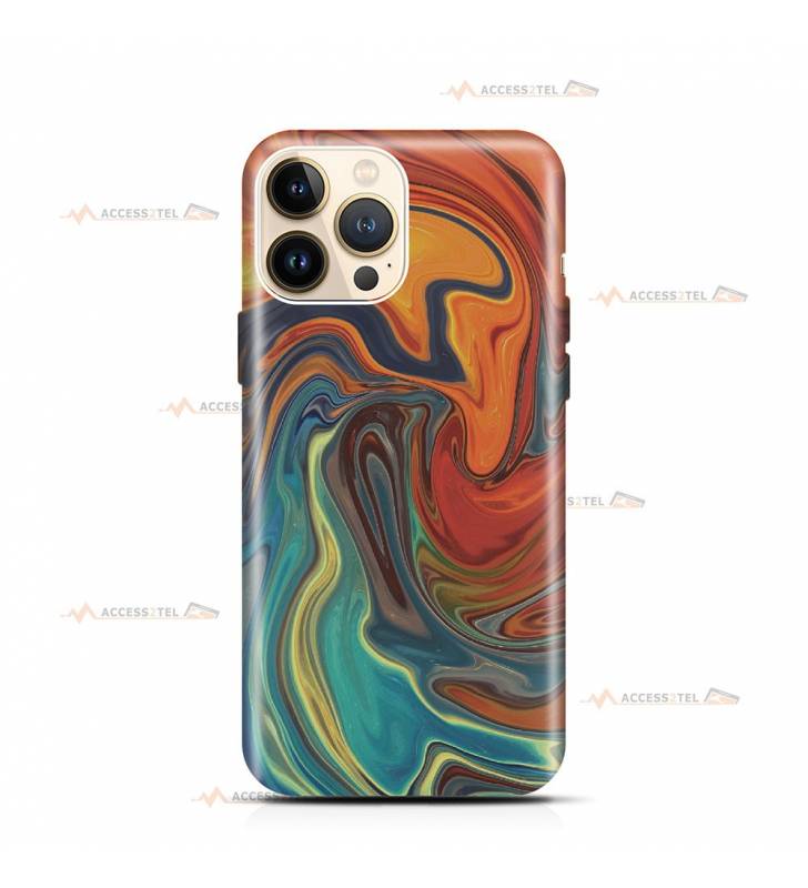 coque de téléphone avec un effet hydro drip mélange de peinture liquide orange vert et rouge