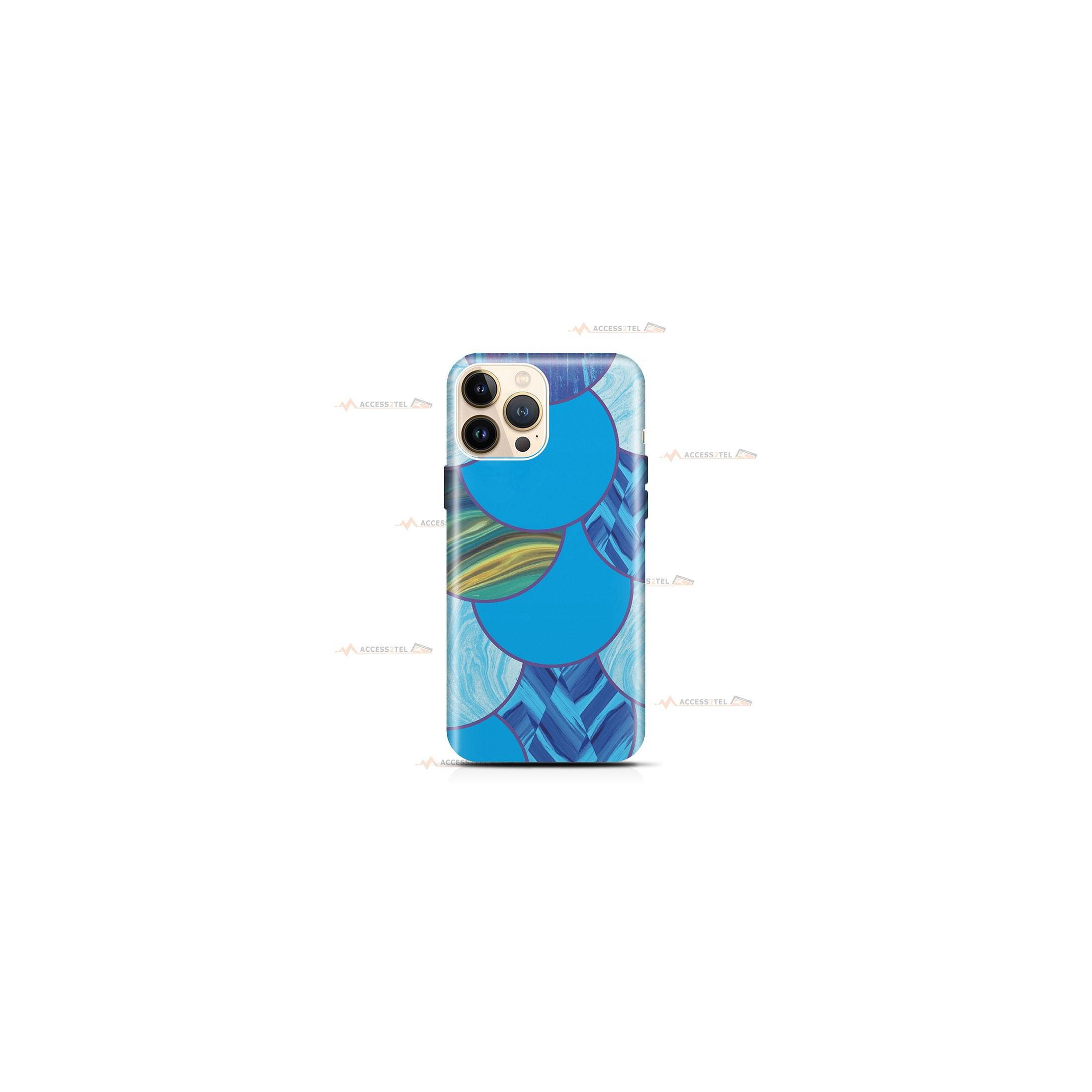 coque de téléphone bleue avec des cercles effet hydrop drip