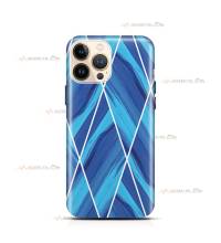 coque de téléphone bleue avec des losanges et un effet peinture