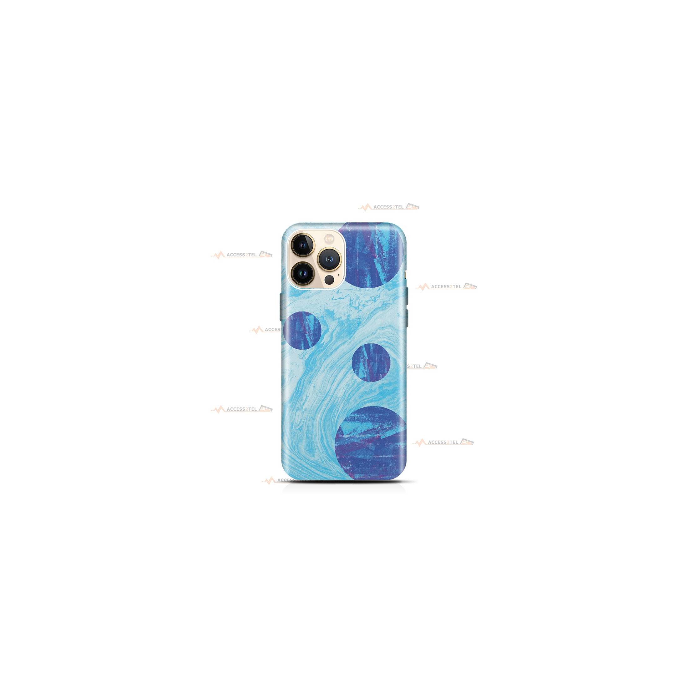 coque de téléphone bleue avec un effet hydro drip mélange de peinture liquide et cercles