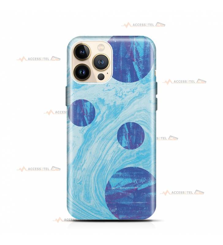 coque de téléphone bleue avec un effet hydro drip mélange de peinture liquide et cercles