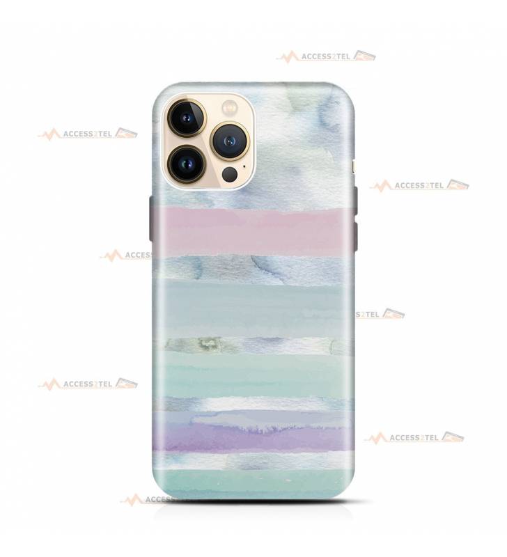 coque de téléphone bleue avec un effet aquarelle et des traits pastels