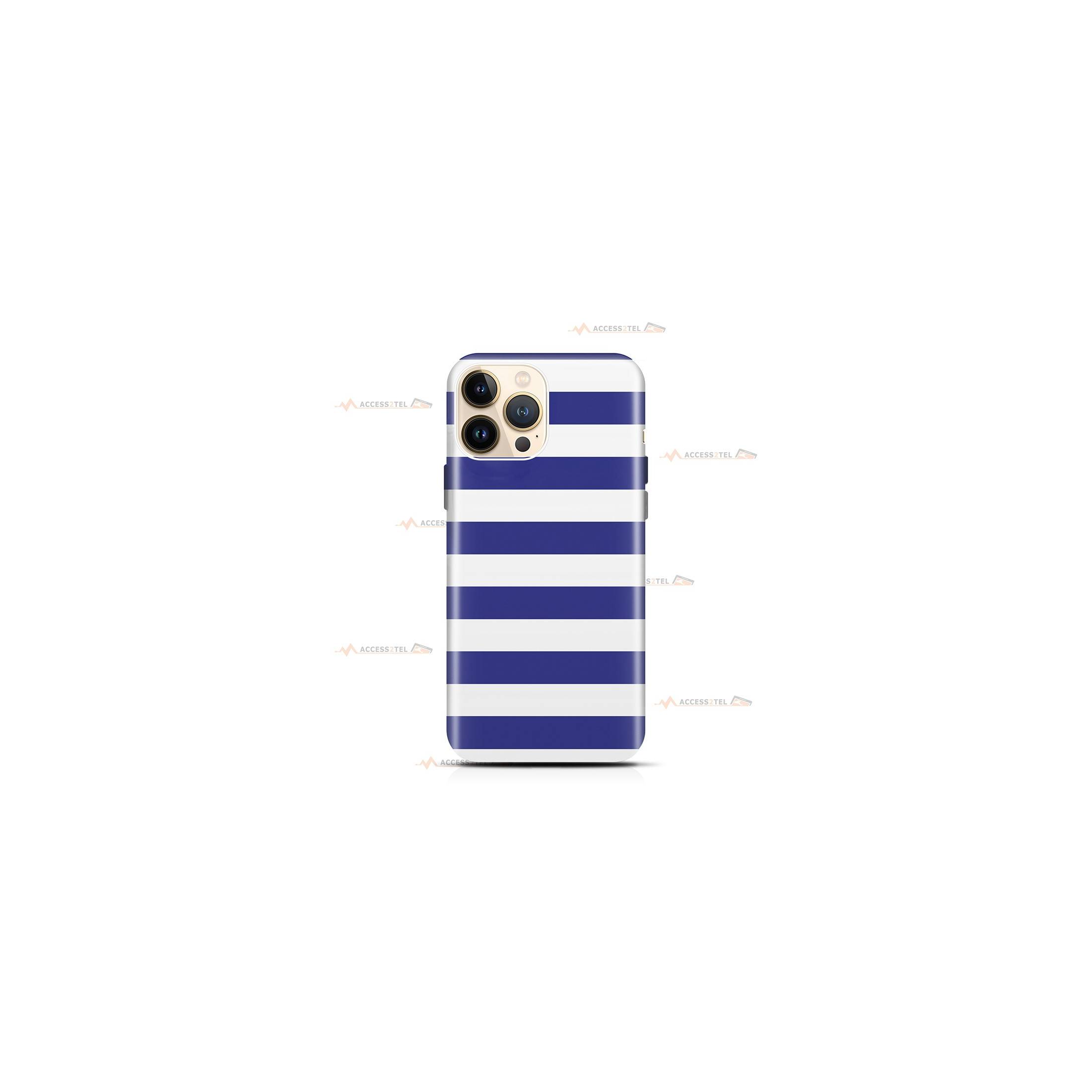 coque de téléphone avec des rayures blanches et bleues