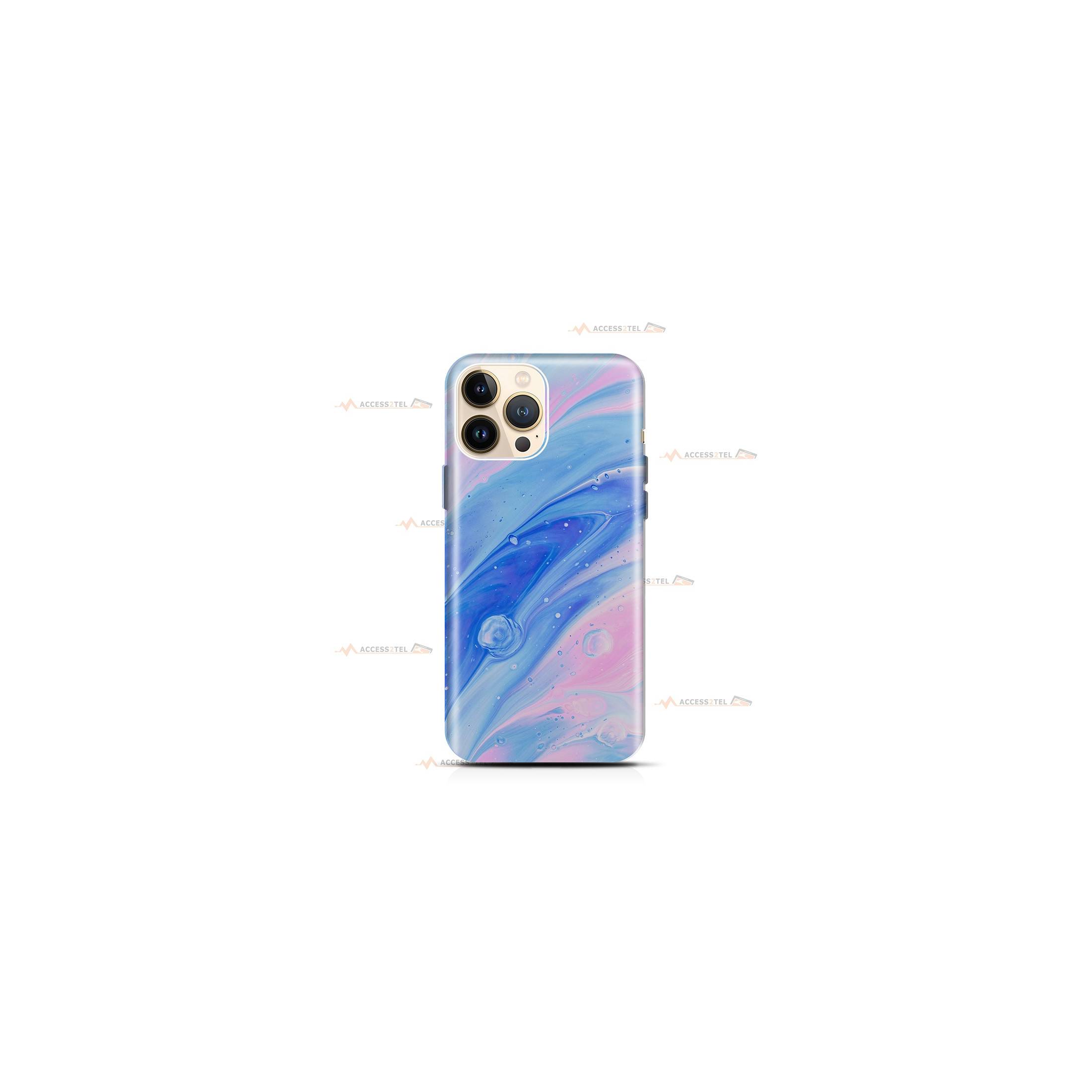 coque de téléphone avec un effet hydro drip mélange de peinture liquide bleu et rose