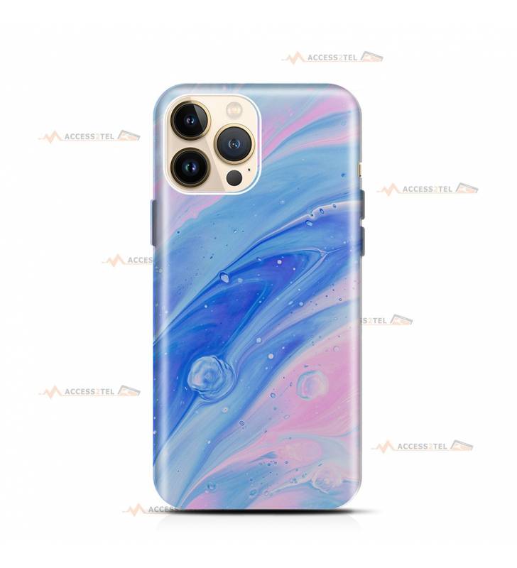 coque de téléphone avec un effet hydro drip mélange de peinture liquide bleu et rose