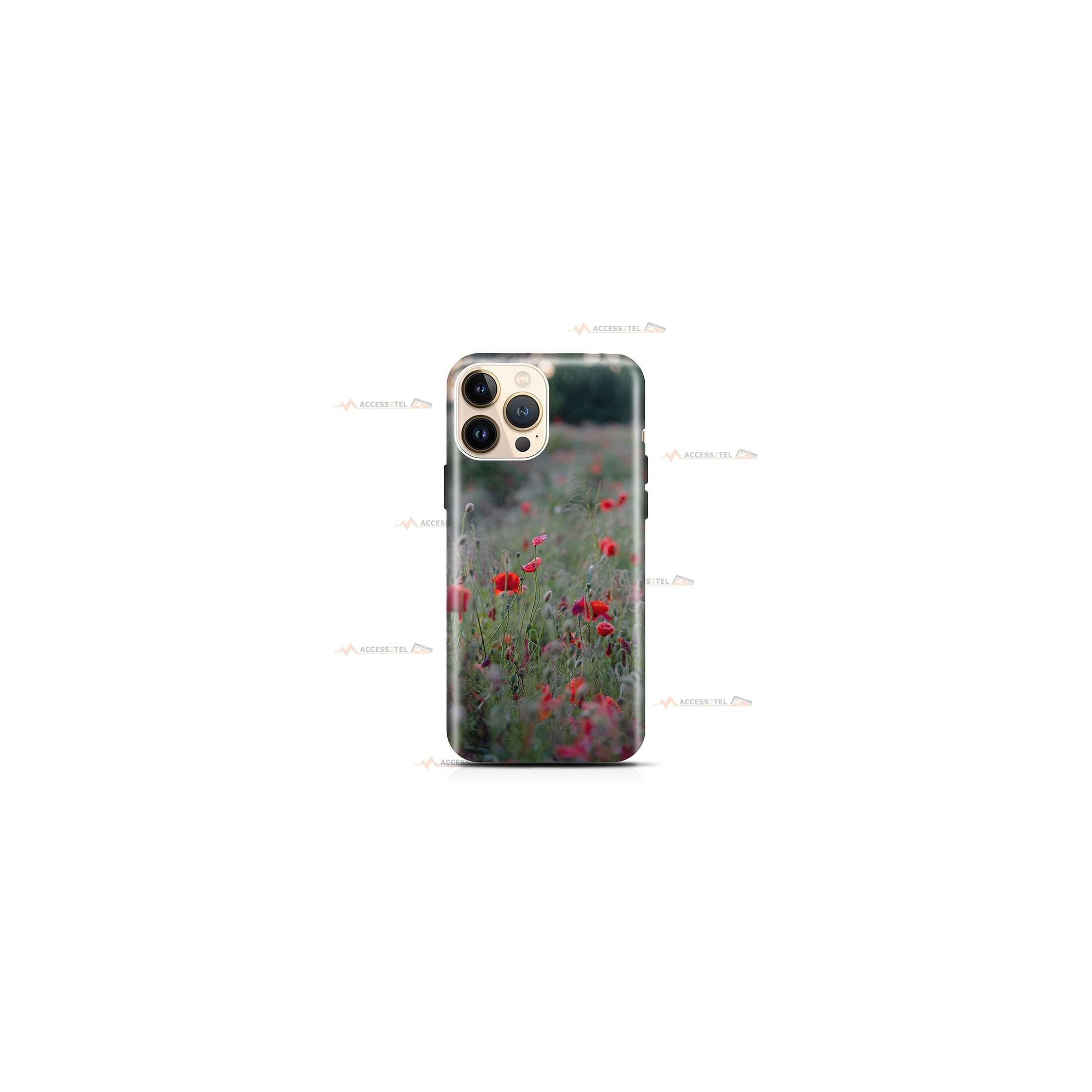 coque de téléphone avec des coquelicots dans un pré