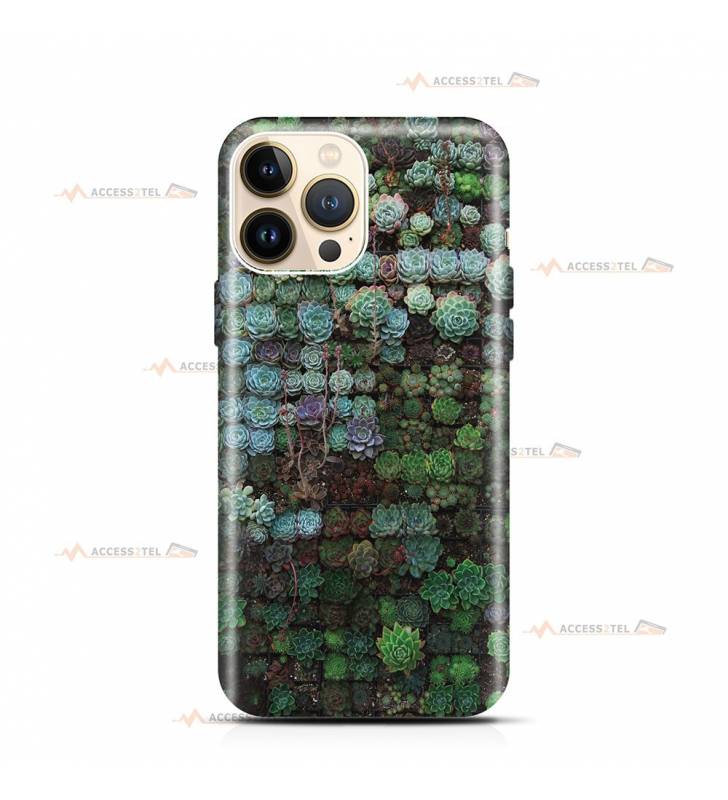 coque de téléphone avec plein de plantes grasses vues du dessus