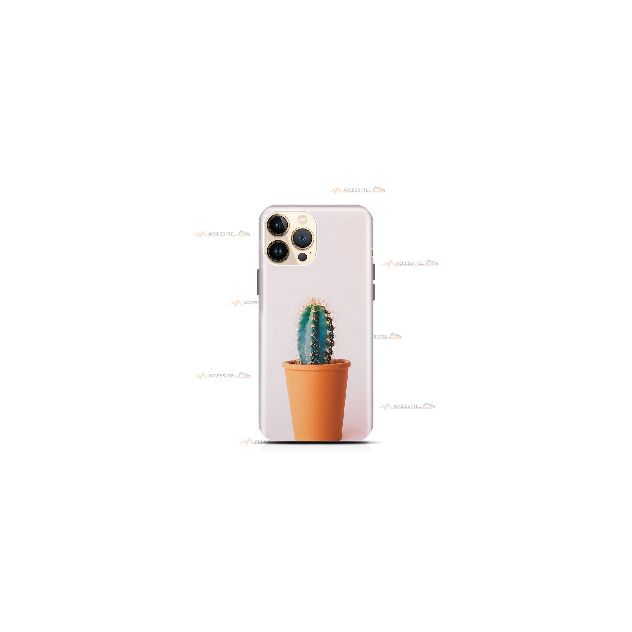 coque de téléphone rose pâle avec un cactus dans un pot