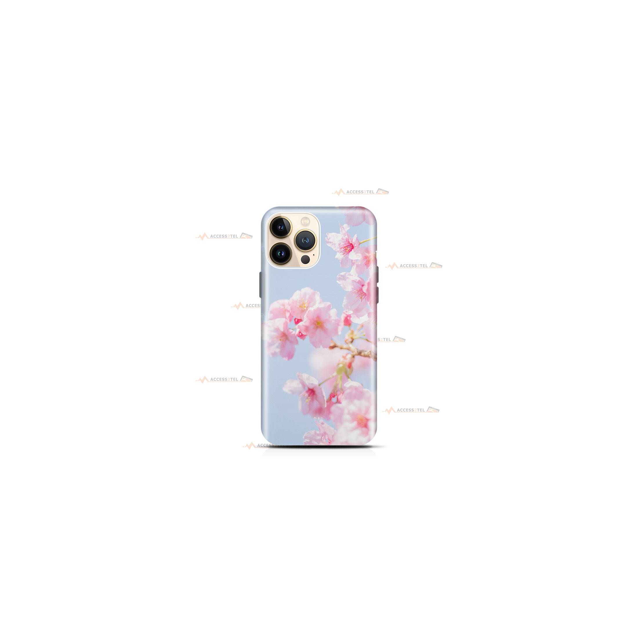 coque de téléphone avec une prunier rose en fleurs