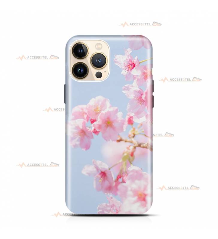 coque de téléphone avec une prunier rose en fleurs