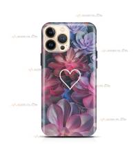 coque de téléphone avec des plantes grasses roses et violettes et un coeur