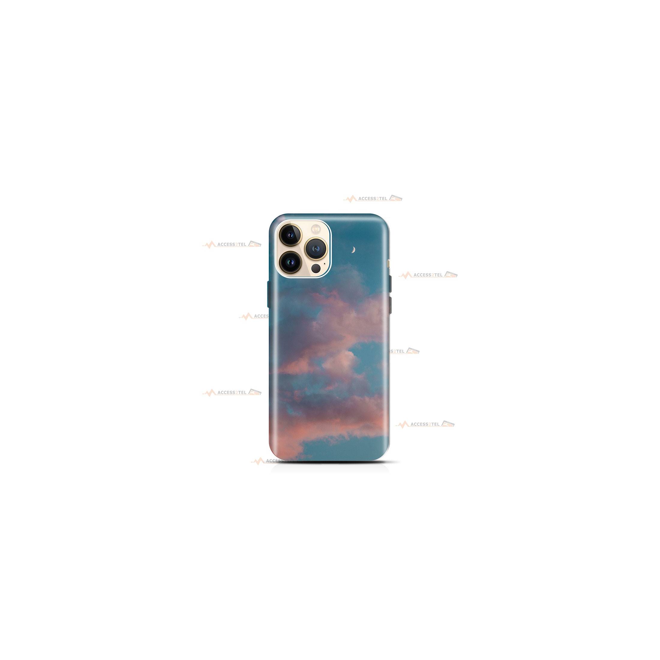 coque de téléphone avec un croissant de lune et des nuages roses