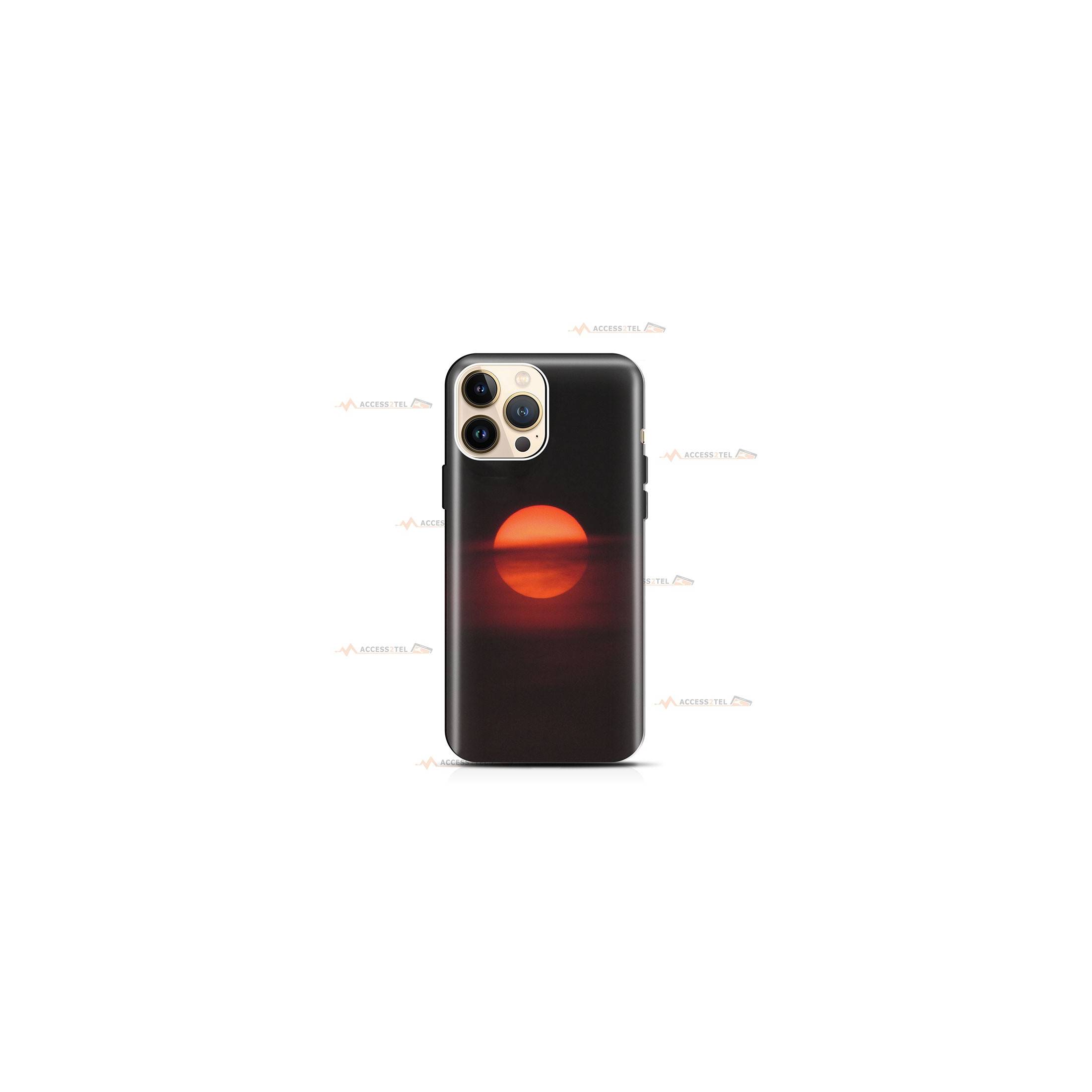 coque de téléphone noire avec un soleil rouge bien rond