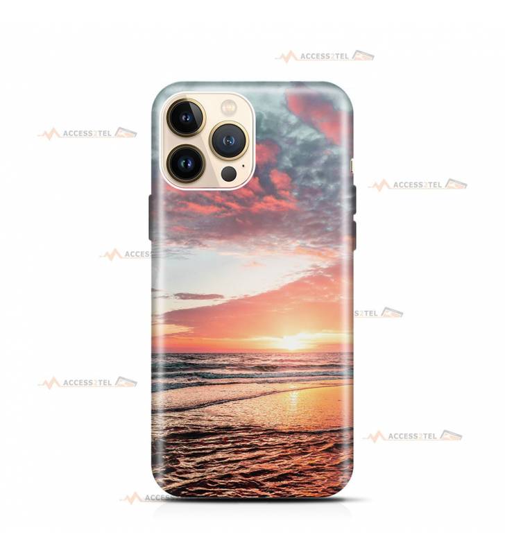 coque de téléphone avec la mer au coucher du soleil