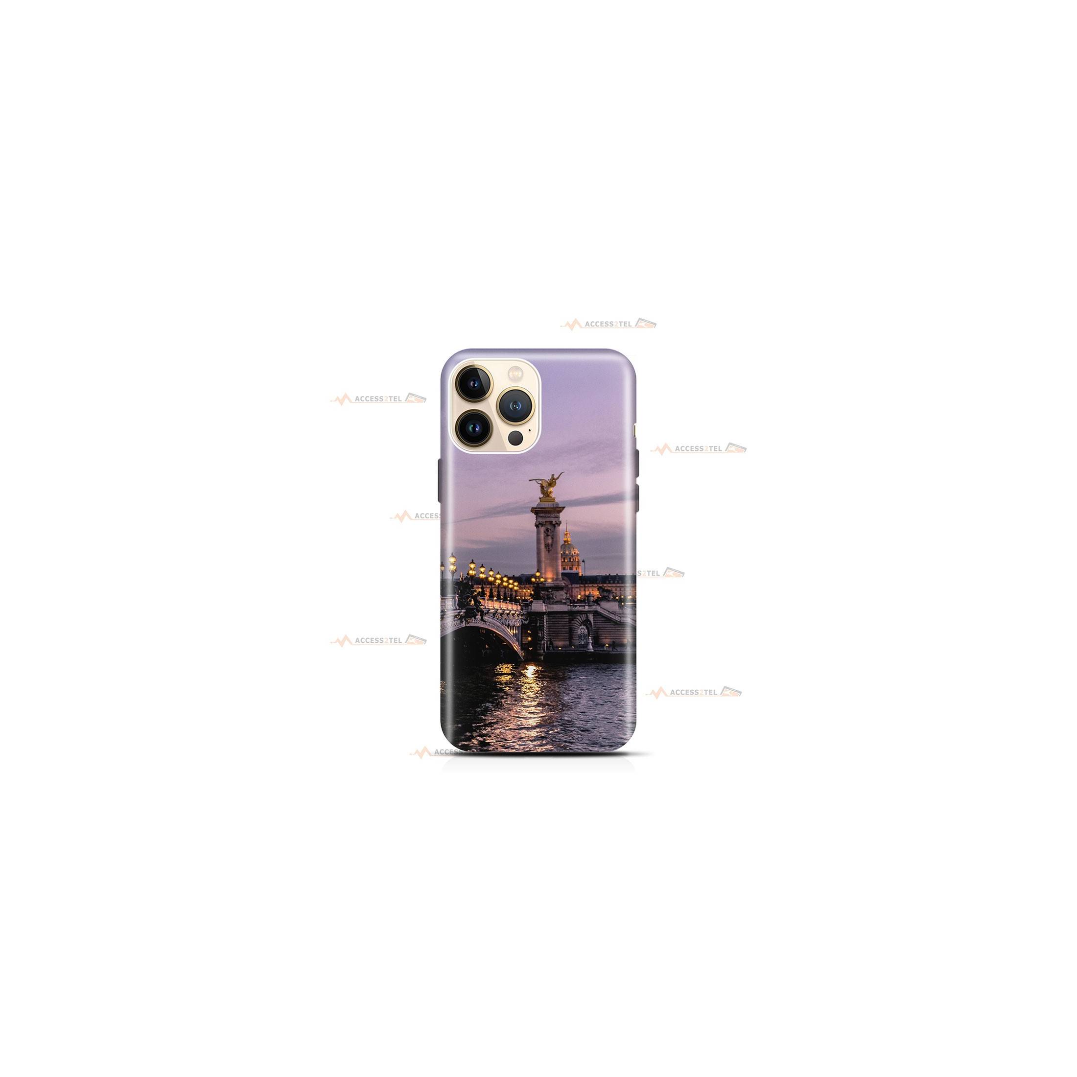 coque de téléphone avec le pont alexandre 3 de nuit