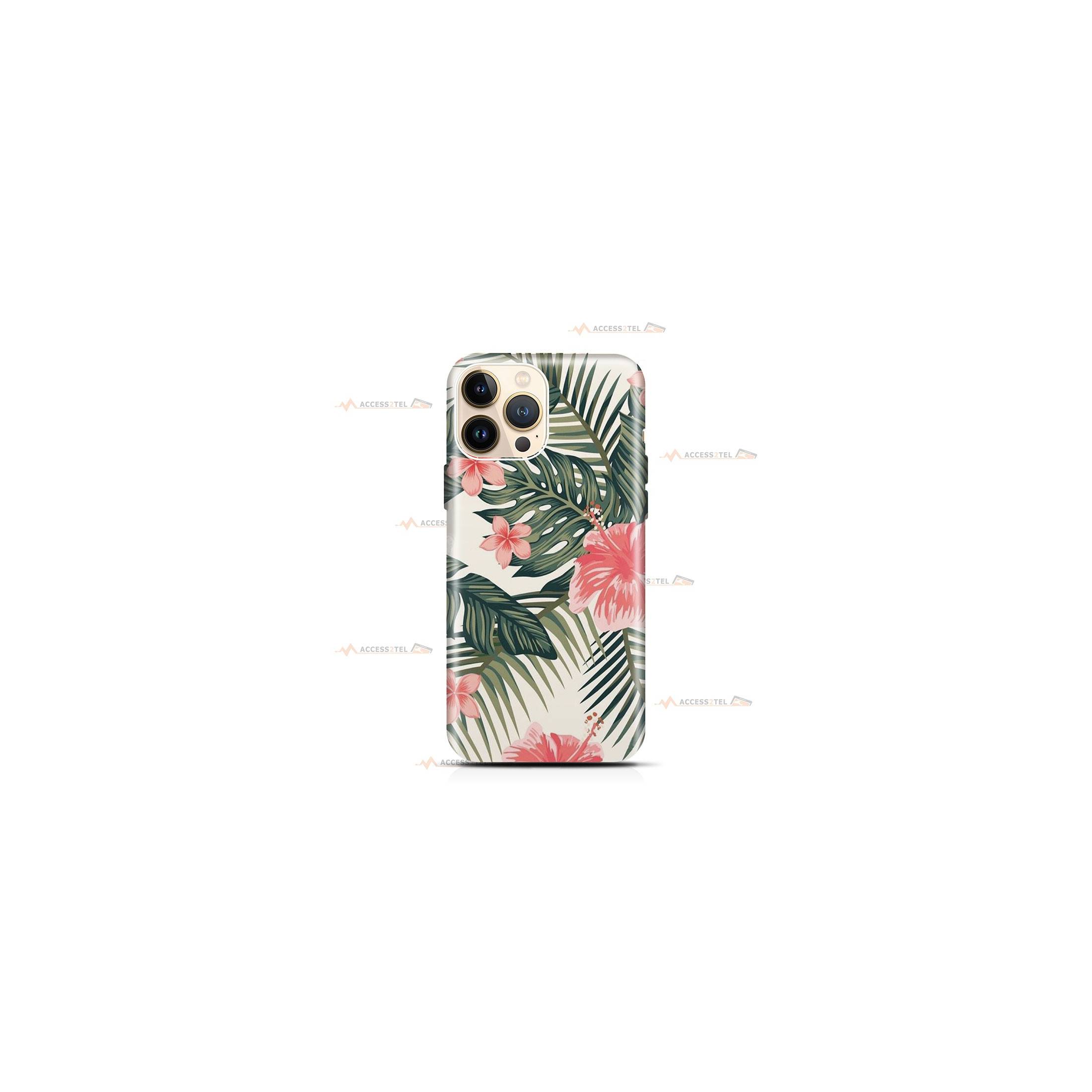 coque de téléphone avec des illustrations de fleurs tropicales d'hibiscus