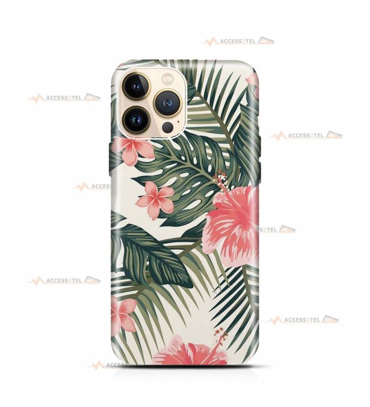 coque de téléphone avec des illustrations de fleurs tropicales d'hibiscus