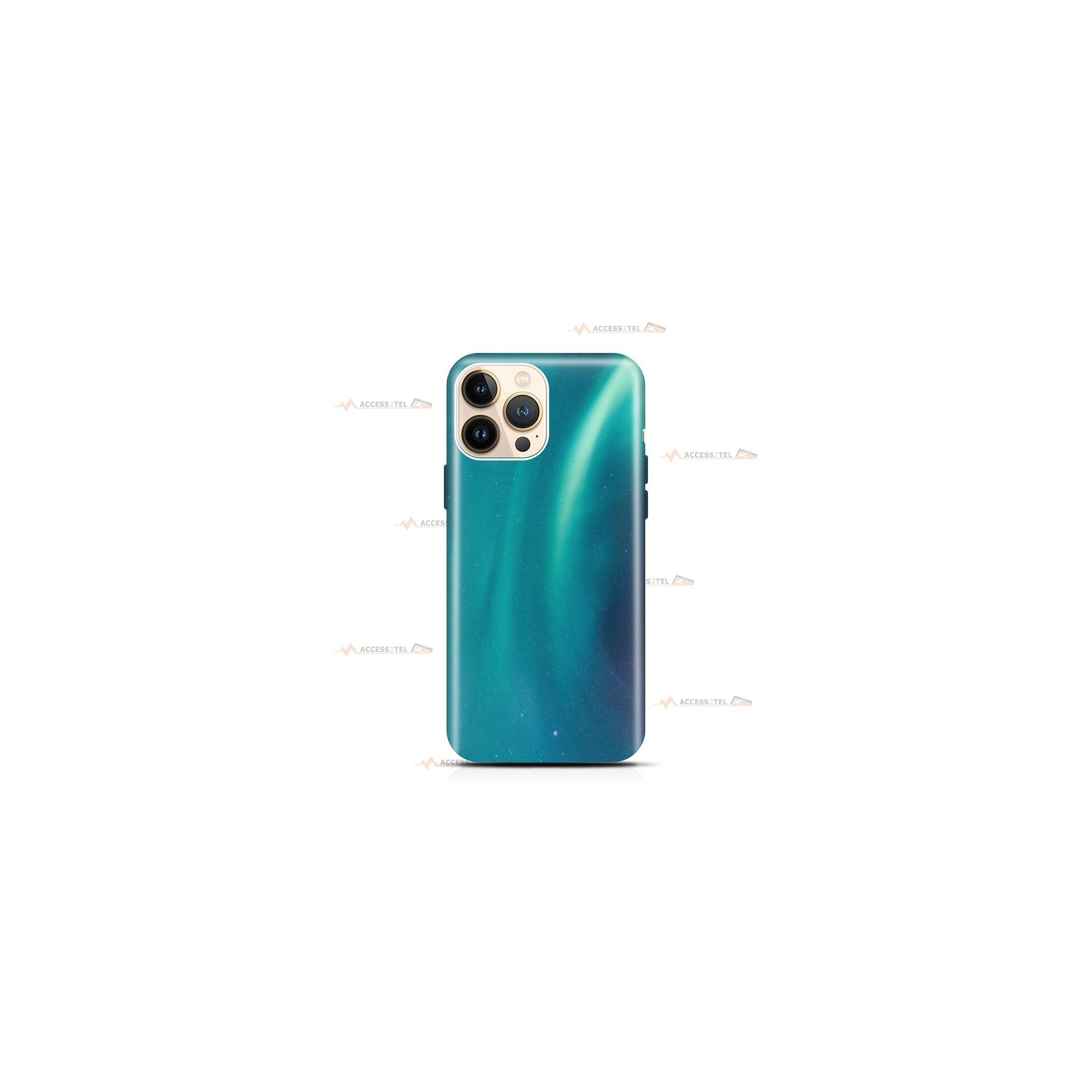 coque de téléphone avec une aurore boréale bleue