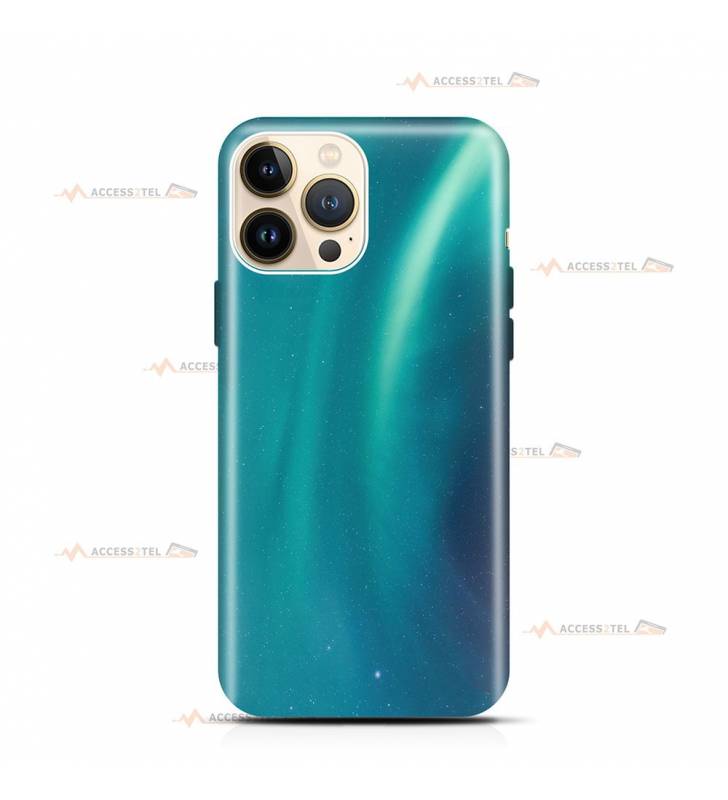 coque de téléphone avec une aurore boréale bleue