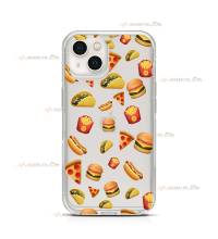 coque de téléphone transparente avec des emojis de fat-food (burger