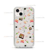 coque de téléphone transparente avec des emojis de nourriture japonaise (sushi