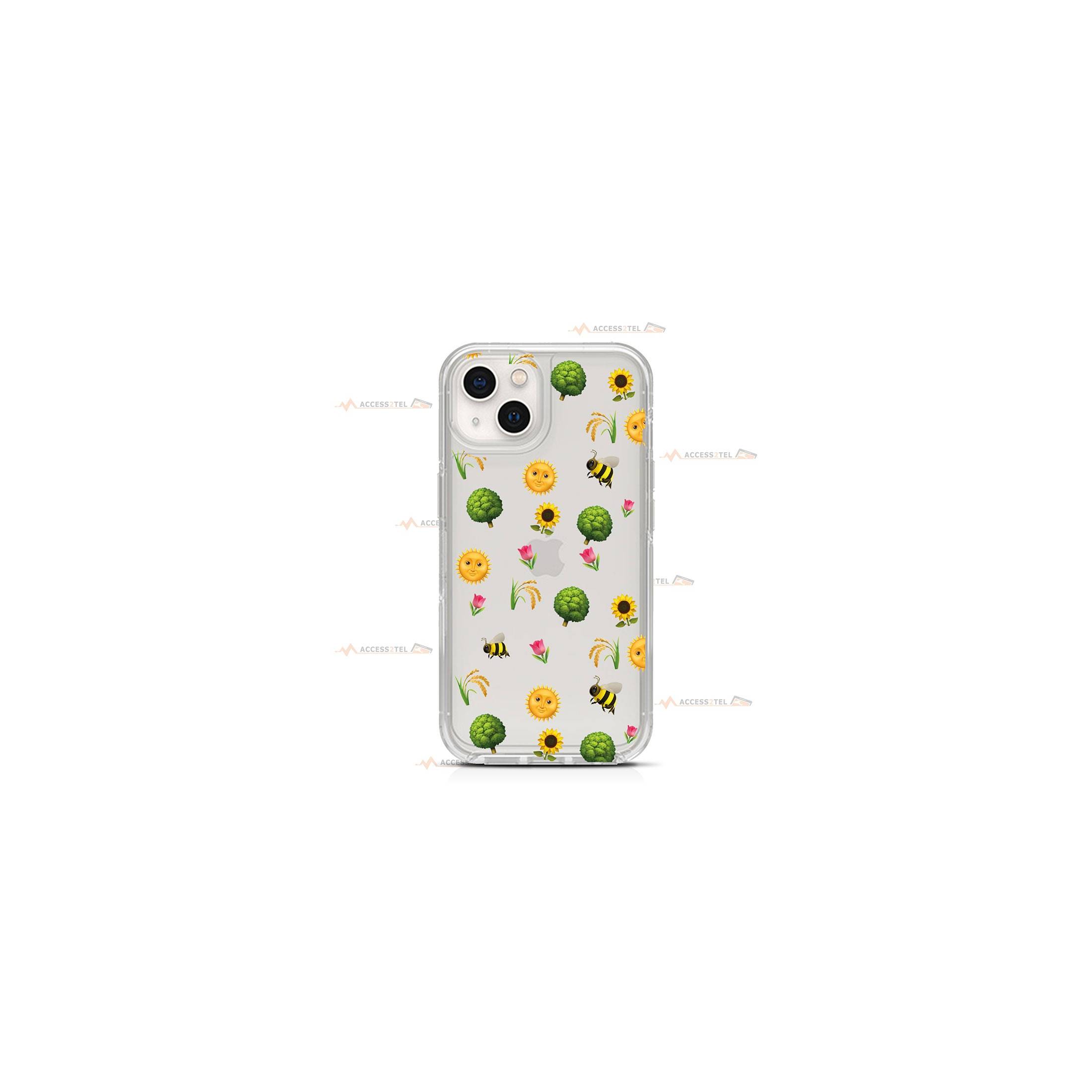 coque de téléphone transparente avec des emojis sur le thème du printemps (soleil